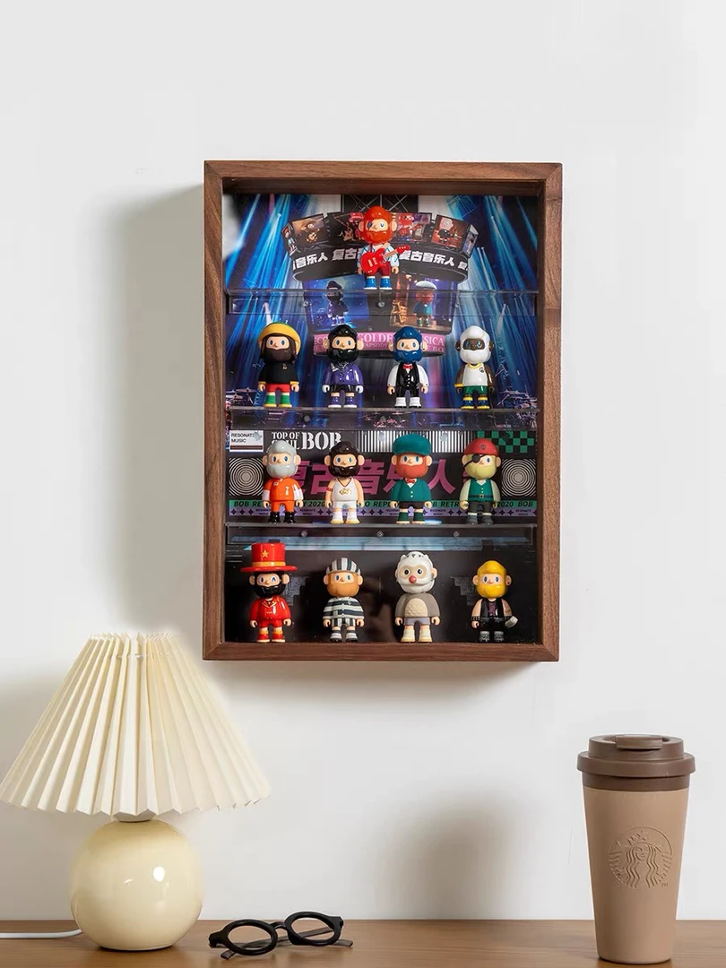 泡泡玛特相框展示盒盲盒收纳展示架原木可挂墙手办收纳相框展示柜