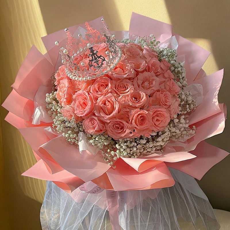 【冬日情意】33朵戴安娜粉玫瑰花束送女友闺蜜老婆朋友生日礼物直播鲜花小时达速递全国同城配送