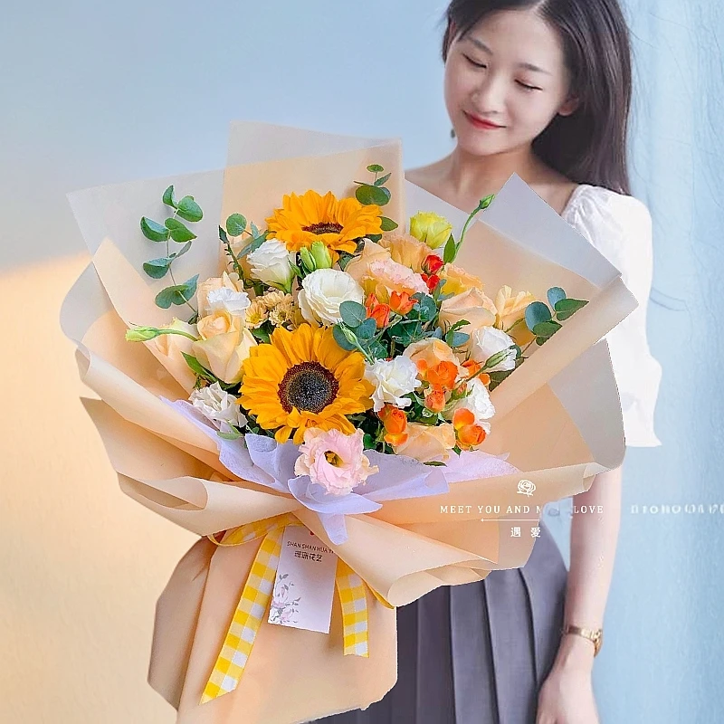 唯爱鲜花生日季2朵向日葵+9朵香槟花束玫瑰混搭花束鲜花订购同城配送小时达鲜花直播全国同城附近花店配送