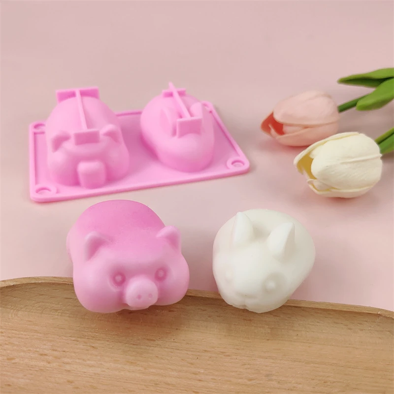2连小猪兔子慕斯蛋糕硅胶模具DIY滴胶火漆蜡模果冻布丁烘焙模具