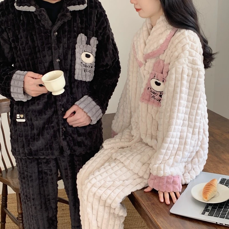 情侣睡衣秋冬加绒加厚网红爆款2024新款可外穿高档男家居服女套装