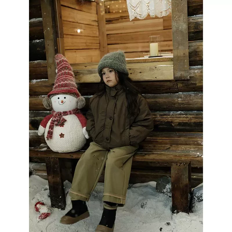 史豌豆女童摩卡棕短款棉服 Y4104