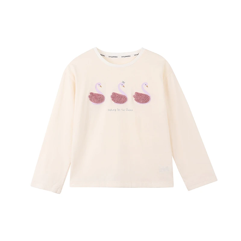 PISELLI史豌豆女童3只小天鹅毛巾绣长袖T Y3241