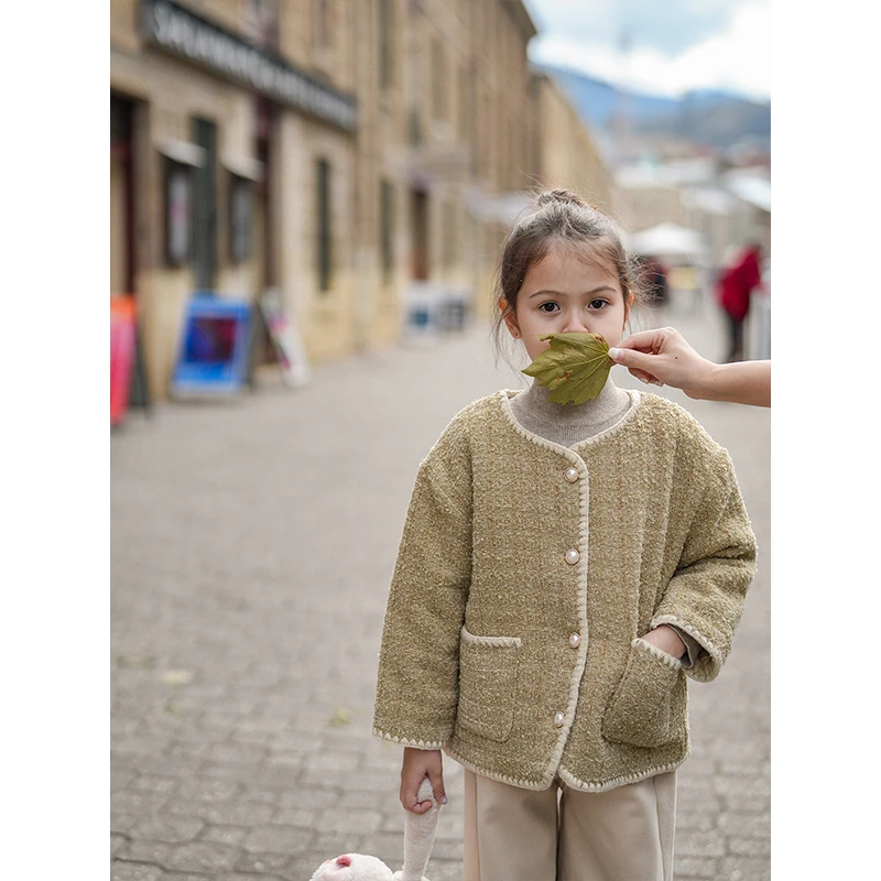 史豌豆女童奶绿小香棉服 Y2918