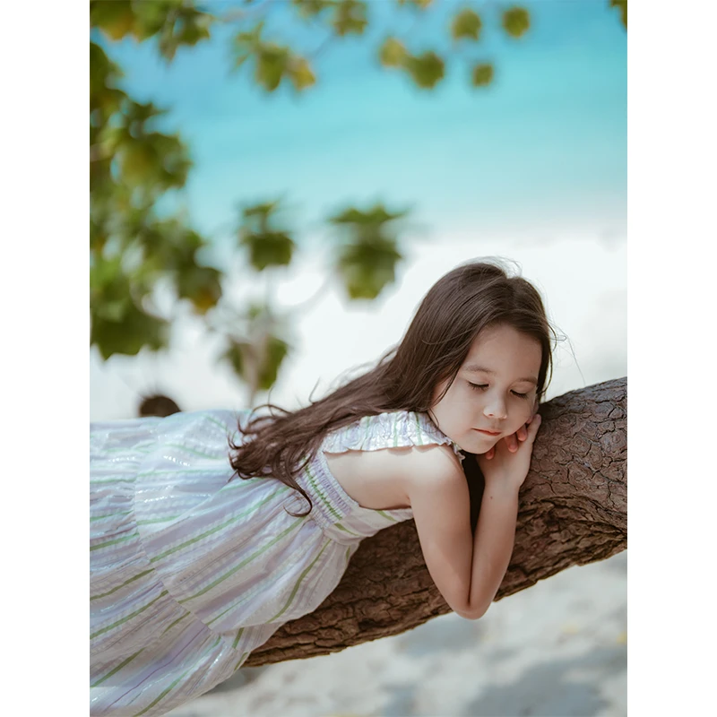 史豌豆女童色织银丝条纹吊带长裙 Y3467