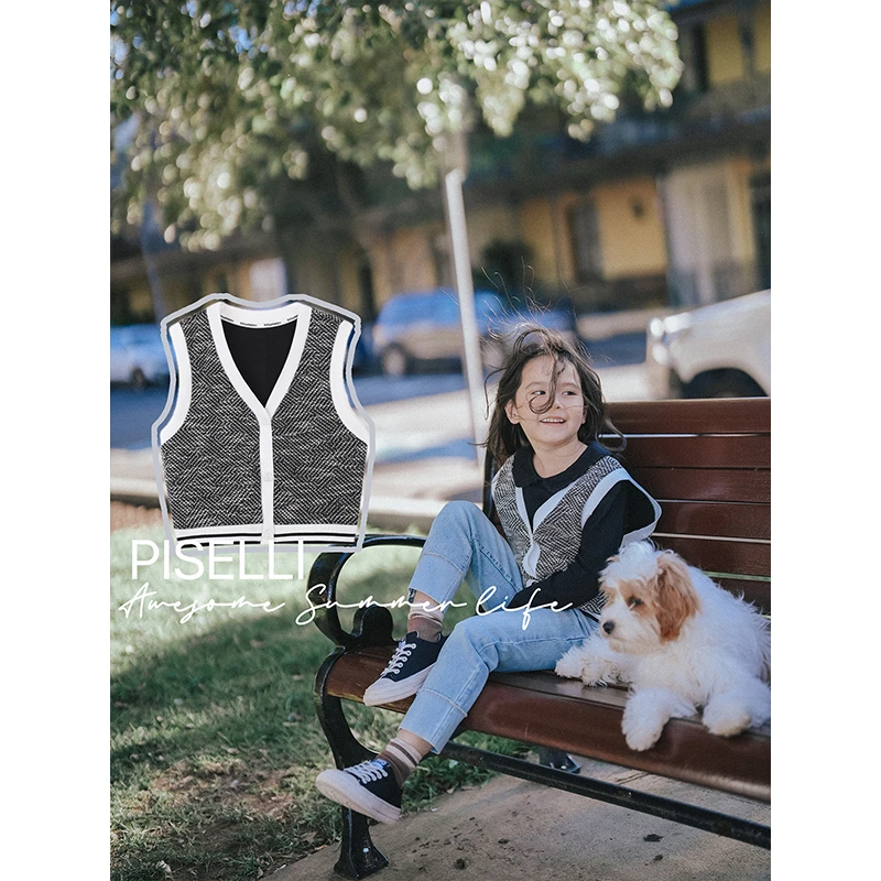 PISELLI史豌豆女童黑花纹马甲 Y3775