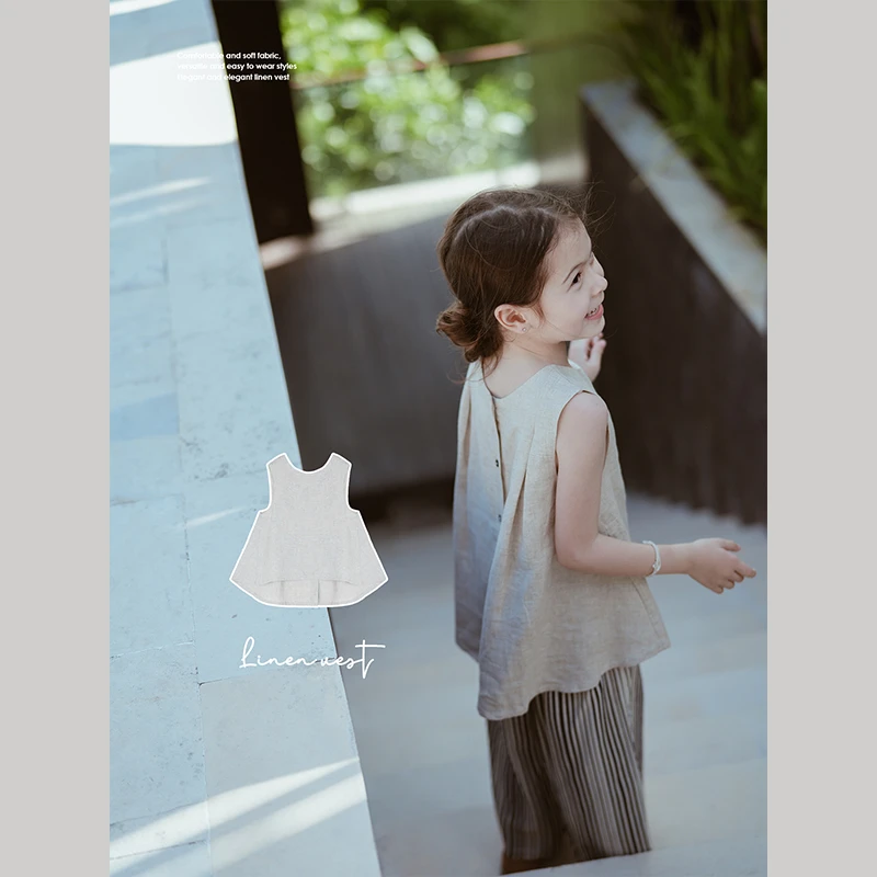 史豌豆女童2024夏季新款纯色洋气无袖背心上衣  Y3286