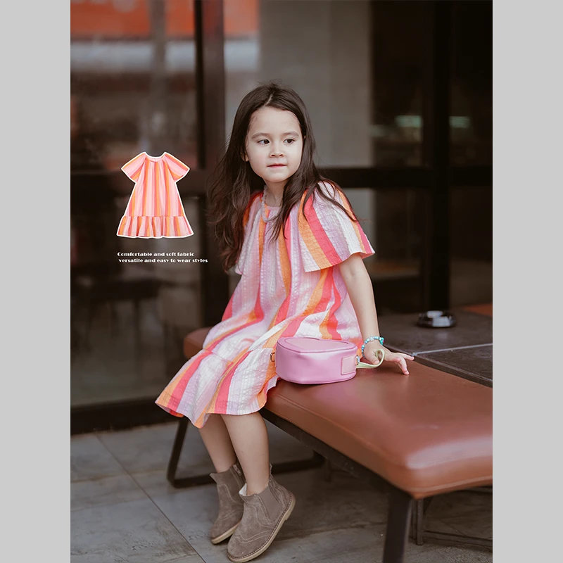 史豌豆女童2024夏季新款南瓜粉色系连衣裙 Y3608