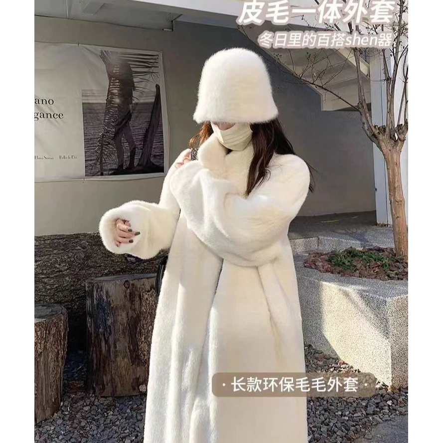 821高贵时尚欧貂绒皮毛一体中长款立领外套