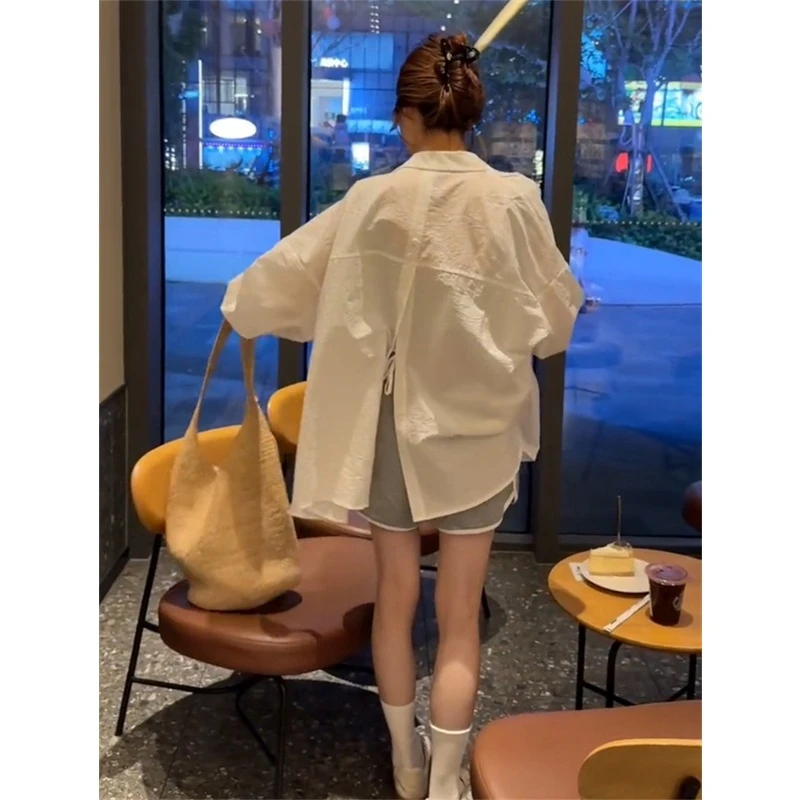 夏季薄款防晒衬衫女2024夏季新款宽松显瘦后背开叉休闲开衫潮