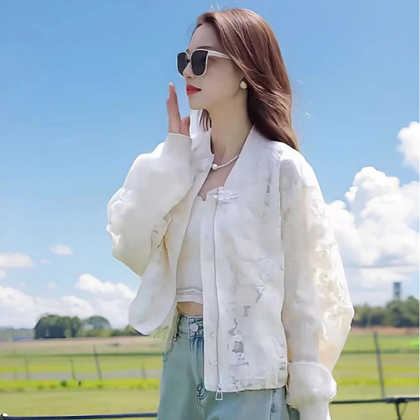 国风盘扣短款蕾丝外套女2025秋装新款时尚小个子薄款休闲上衣夹克