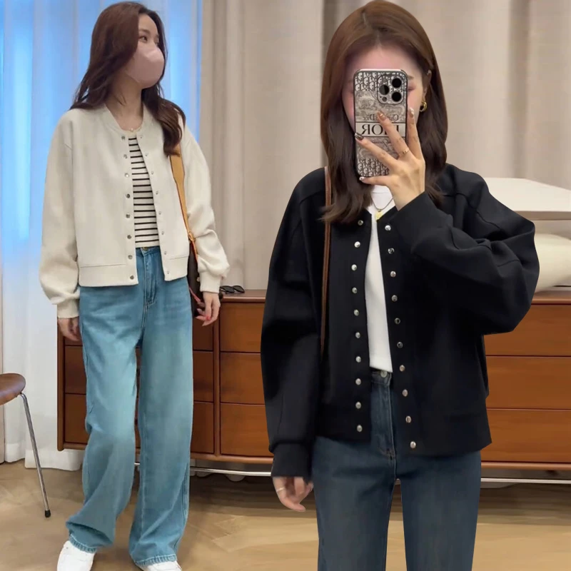 2025秋装新款圆领棒球服薄外套女短款高级感宽松休闲时尚夹克上衣