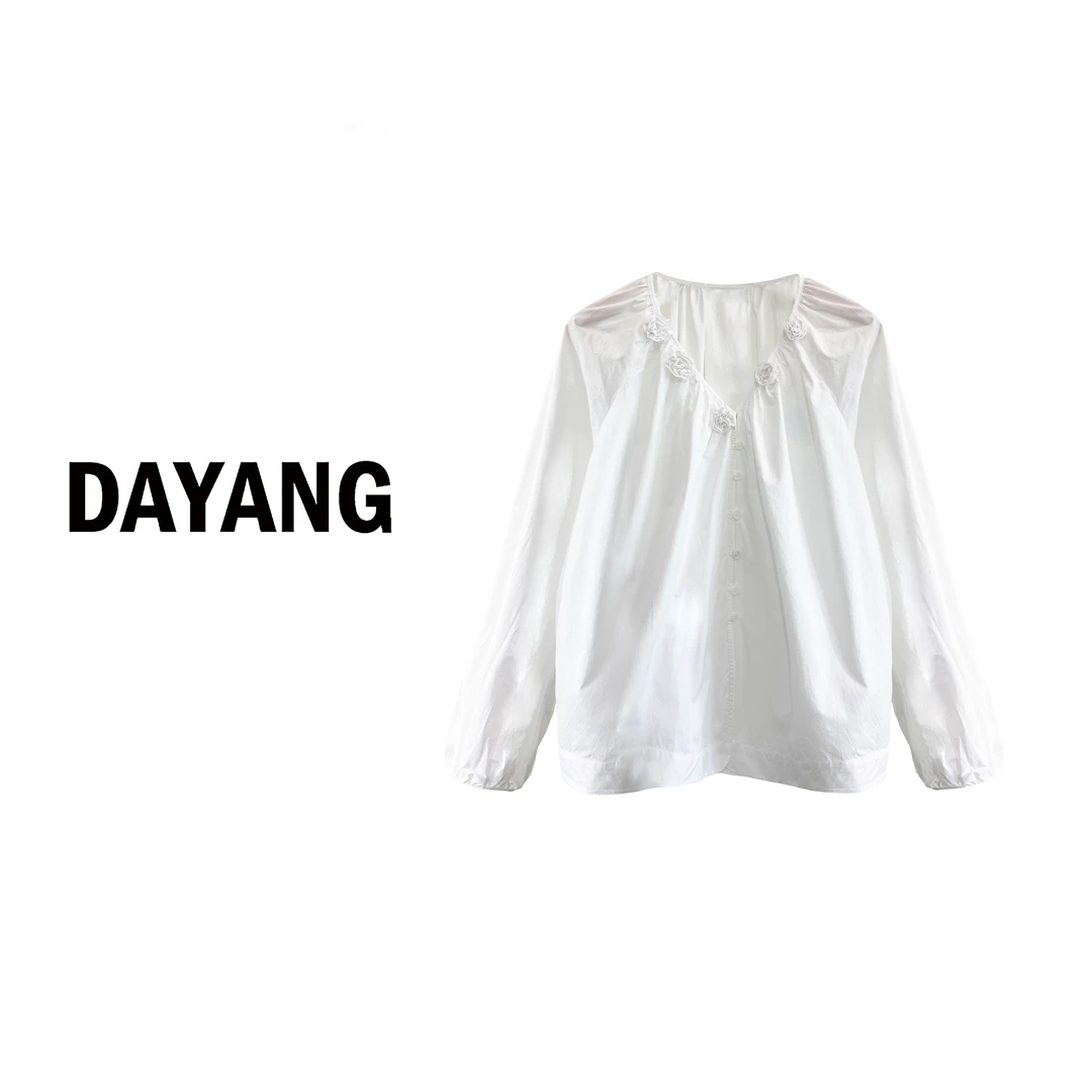 【DAYANG】玫瑰 百搭法式浪漫简约长袖衬衫小上衣