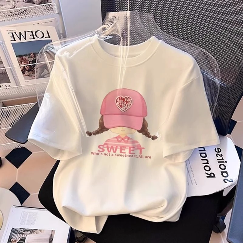 2024薄款 新款短袖t恤夏季半袖白色圆领上衣体恤