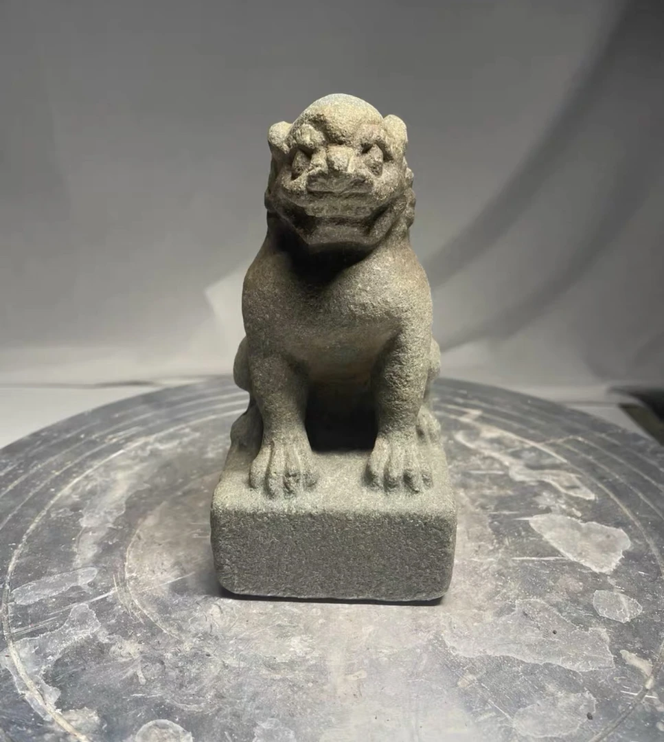 石头摆件中式茶室空间装饰摆件老物件小狮子摆件（长7.5宽8高15）