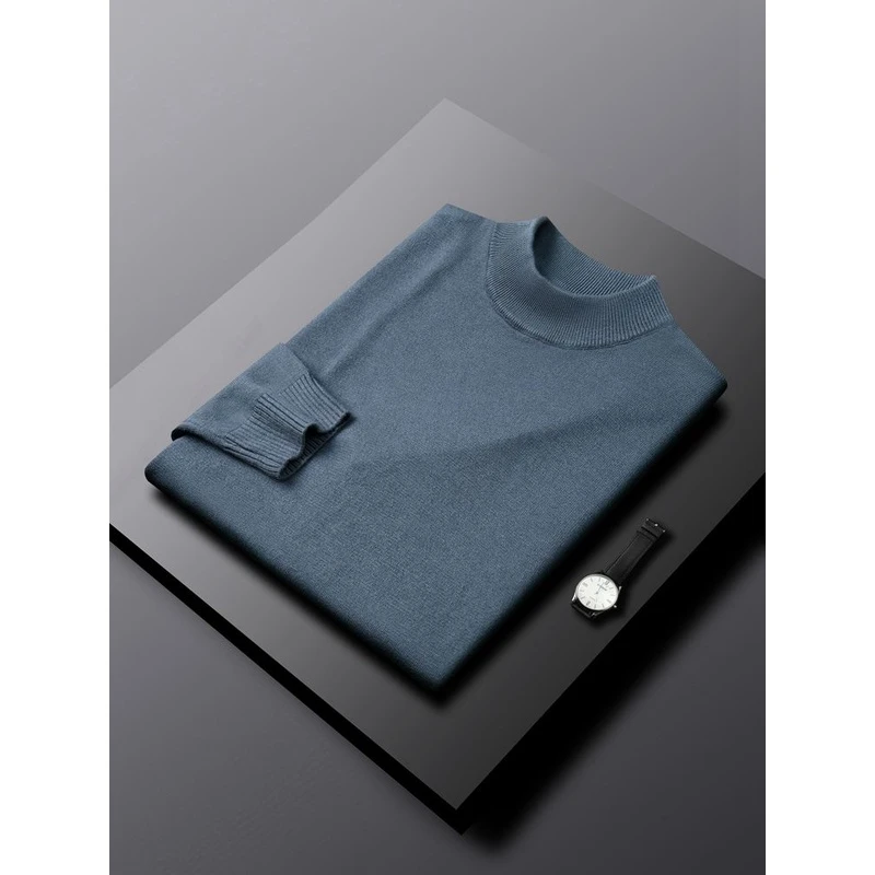 2023秋冬半高领纯色长袖毛衣男士打底衫宽松保暖针织衫保暖秋季