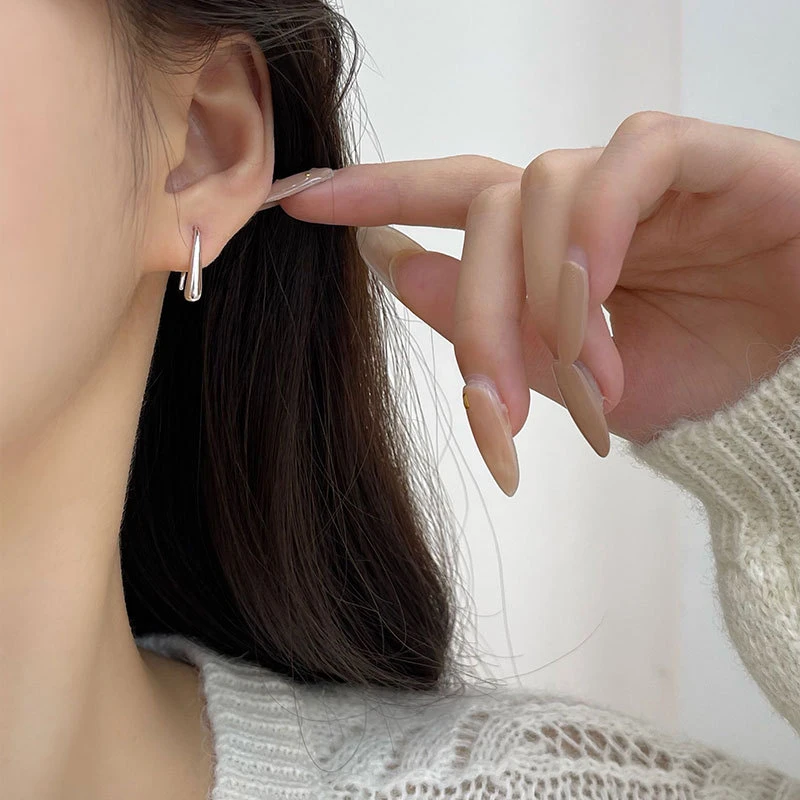 足银耳饰 999纯银简约耳钉女养耳洞免摘耳饰正品高级感水滴耳环