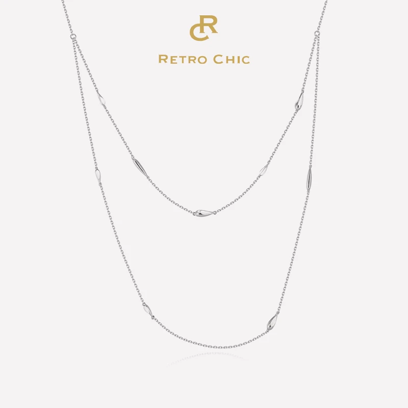 铜合金项链 Retro Chic 意大利复古时尚首饰 银色眼泪叠戴项链