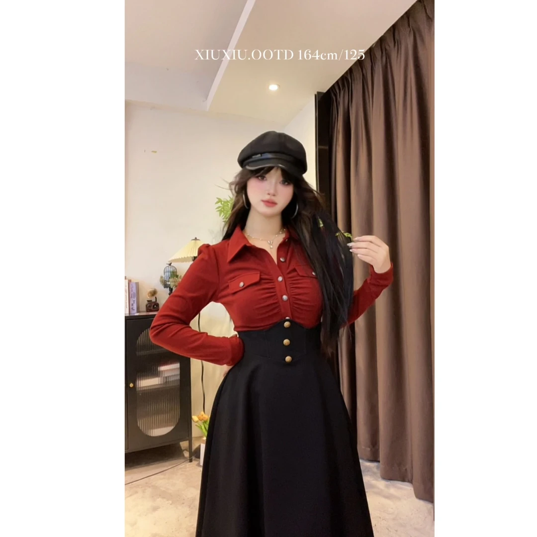 【韩漫女高】微胖mm上衣秋冬显瘦气质学院风设计感女修身长袖衬衫