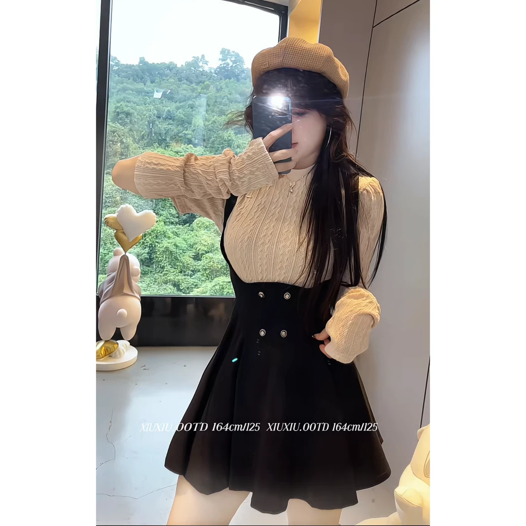 【冬日恋歌】7353+6018微胖半高领上衣辣妹袖套长袖毛衣修身打底衫