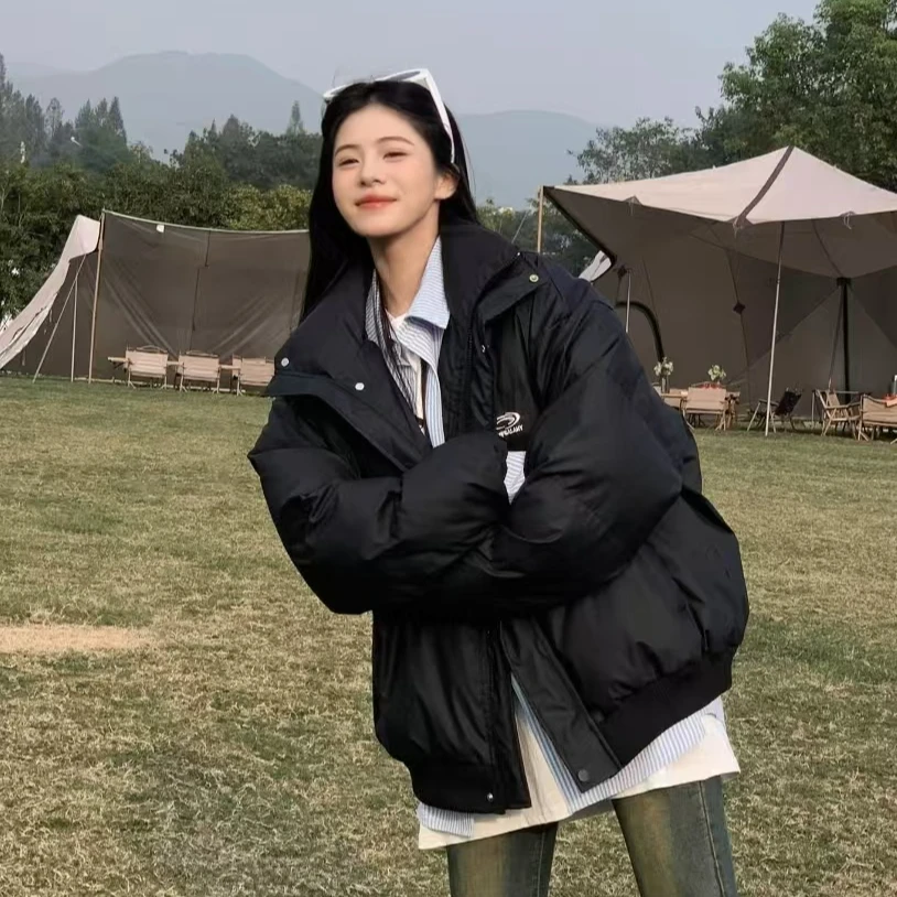 MAGUA麻瓜 2024冬装新品 宽松版型 刺绣logo潮牌pu软薄皮中性棉服