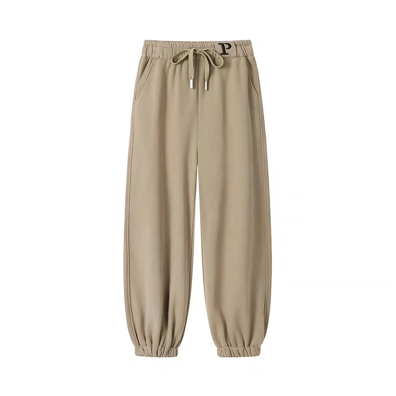 （刺绣P束脚卫裤）字母P刺绣加绒宽松百搭休闲运动束脚女卫裤L