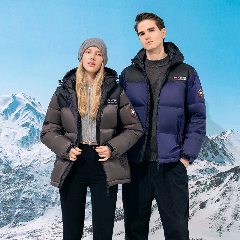 (衣兮高端拼色连帽羽绒服)冬季时尚撞色加厚保暖情侣款羽绒服W