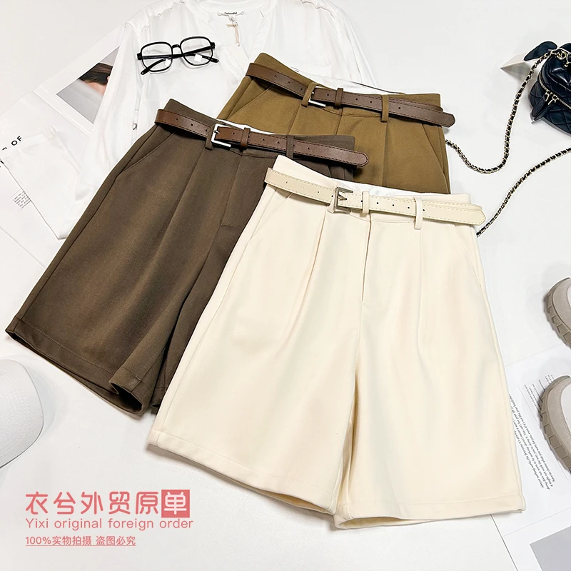 (西装工装短裤)K2300119高腰宽松阔腿直筒百搭休闲短裤W