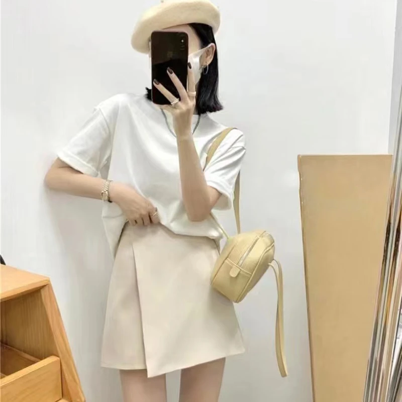 （基础白色短袖）开春实用百搭宽松显瘦简约纯色圆领T恤8993Z