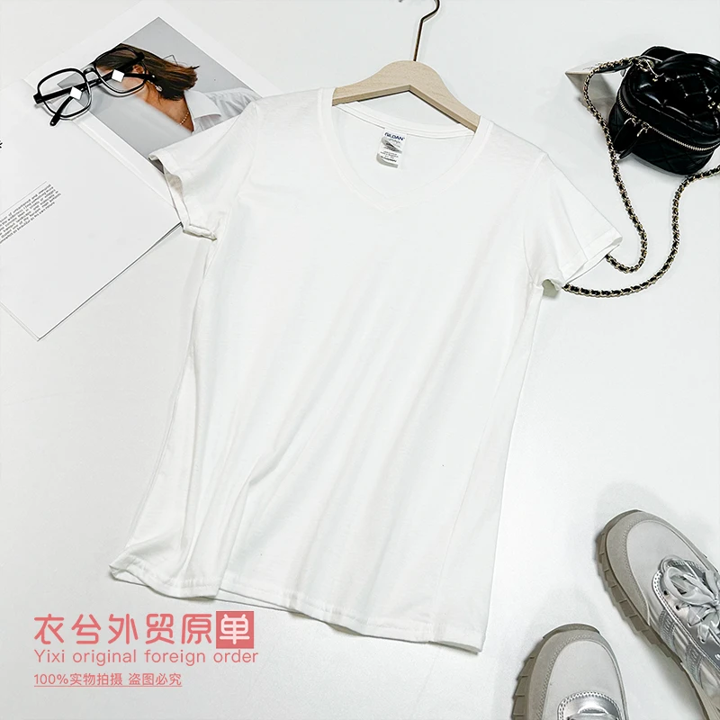 （V领T恤）夏季短袖T恤宽松纯色休闲半袖上衣时尚百搭韩版t恤T
