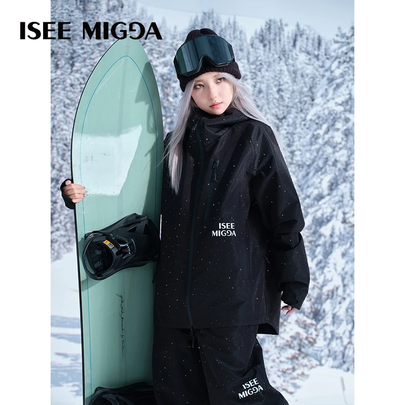 年终钜惠-ISEEMIGGA【满钻黑武士】3L套装滑雪服男女同款运动玩咖