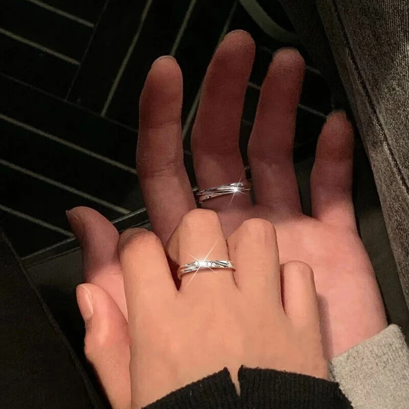 足银合成锆石戒指 999纯银情侣戒指一对戒子男女情人节礼物送女友