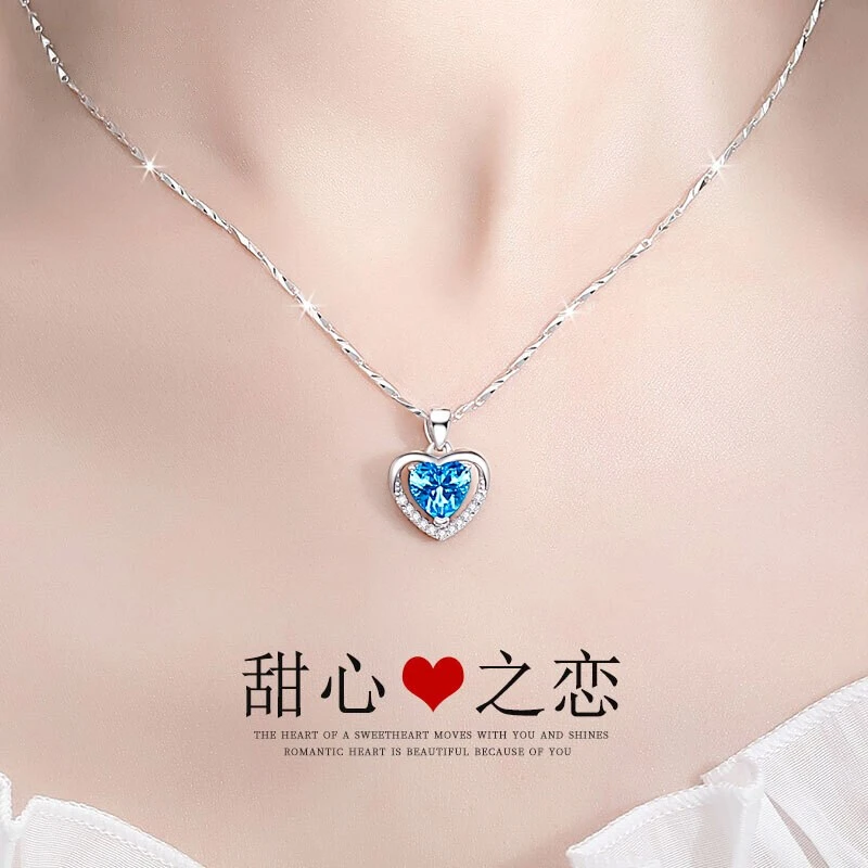 坠链均足银合成锆石 999纯银项链女锁骨链高级感吊坠轻奢饰品首饰