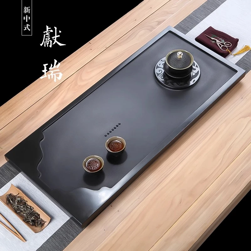 天然整块简约乌金石茶盘家用客厅石头长方形大号排水石材茶海茶台