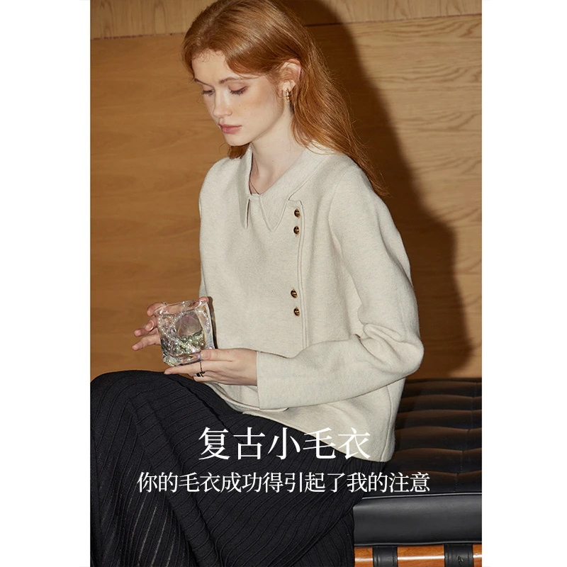 库恩玛维不规则设计感套头毛衣女2025年秋冬新款气质娃娃领针织衫