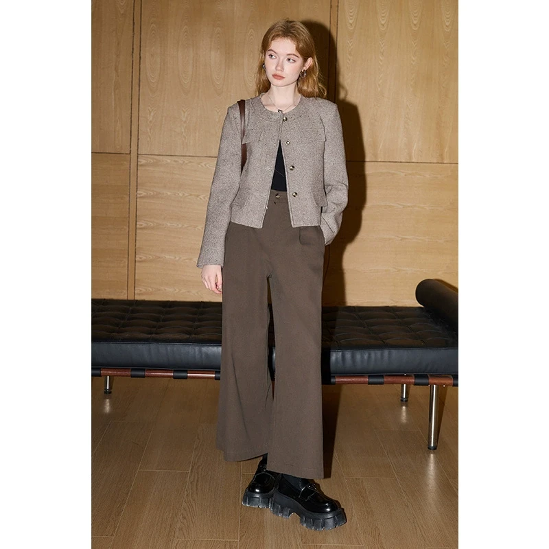 【 棉100%】库恩玛维复古休闲裤女2025年早春新款百搭阔腿九分裤