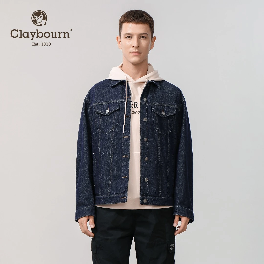 Claybourn/考拉奔男女百搭时尚宽松舒适牛仔夹克外套 蓝色