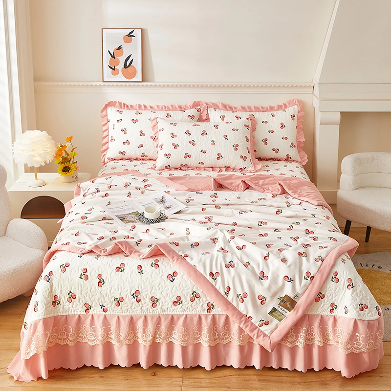 床盖夏被四件套防滑床水洗棉麻四季凉感绗缝床盖被套夏被可机洗