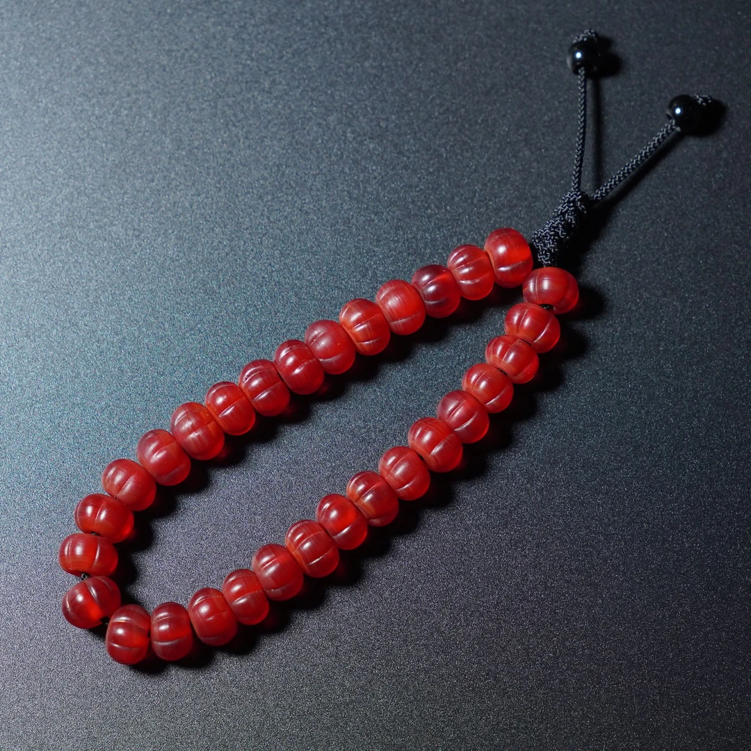 H2410312850/晚清民国/瓜棱红琉璃手持  古董 文玩  