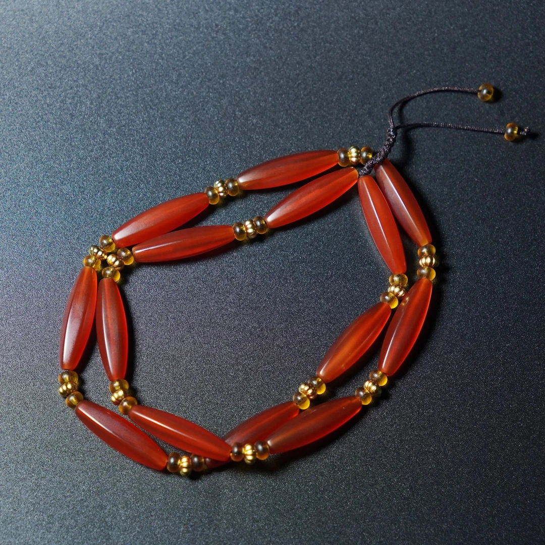 H2411012906/清代-19世纪/红玛瑙多棱管珠手持  古董 文玩 