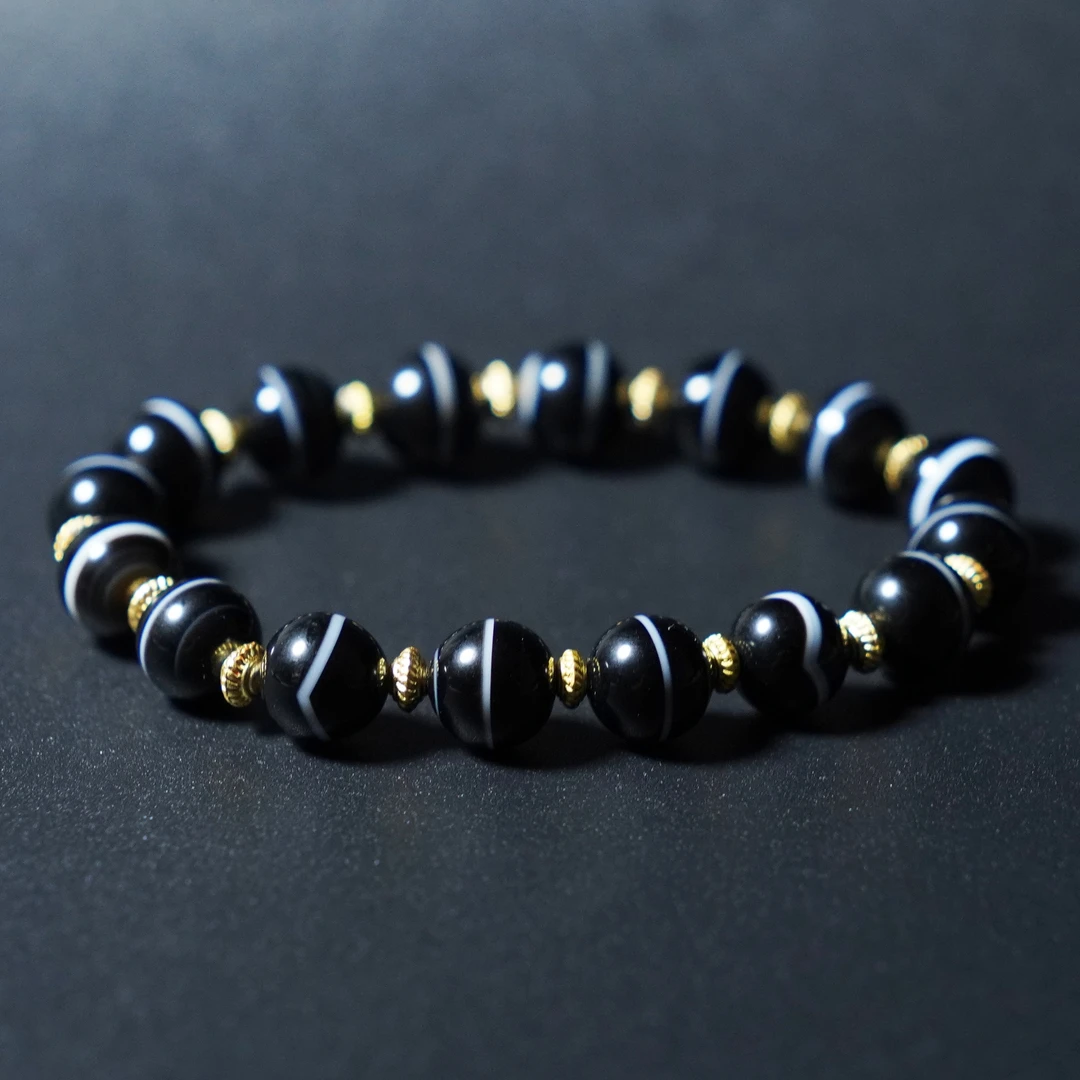 H2411012864-002/清代-19世纪/维多利亚黑白一线药师玛瑙手串