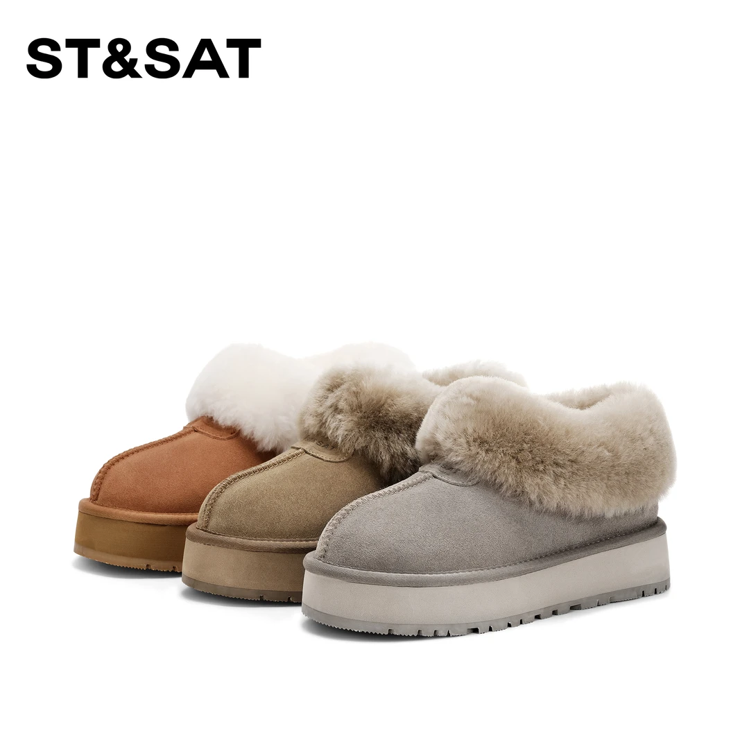 星期六短靴女2024加绒保暖雪地靴SSC4118C7W-BT-C