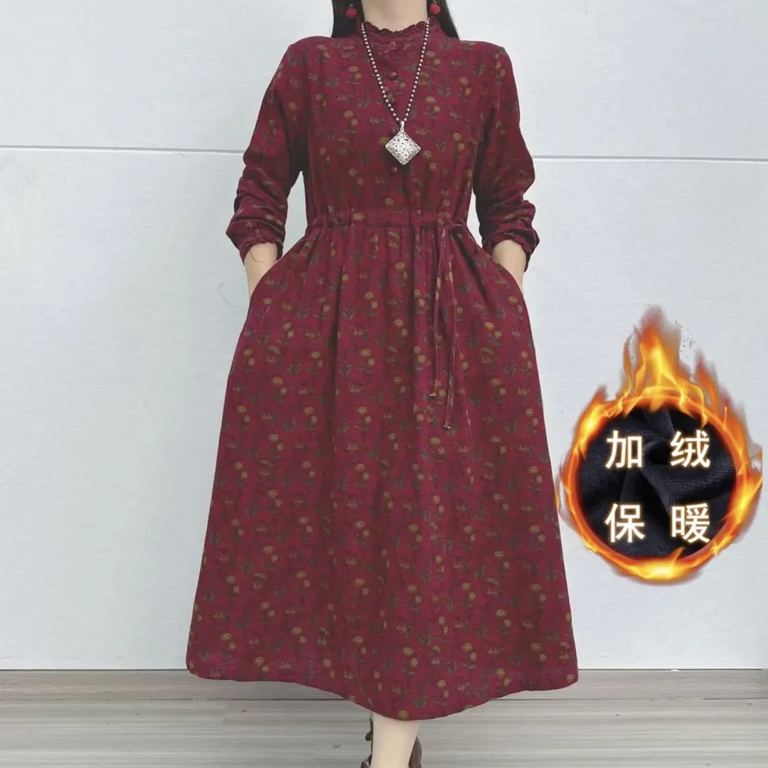 919冬季加绒加厚新款保暖长袖连衣裙遮肉气质A字版显瘦8221-2