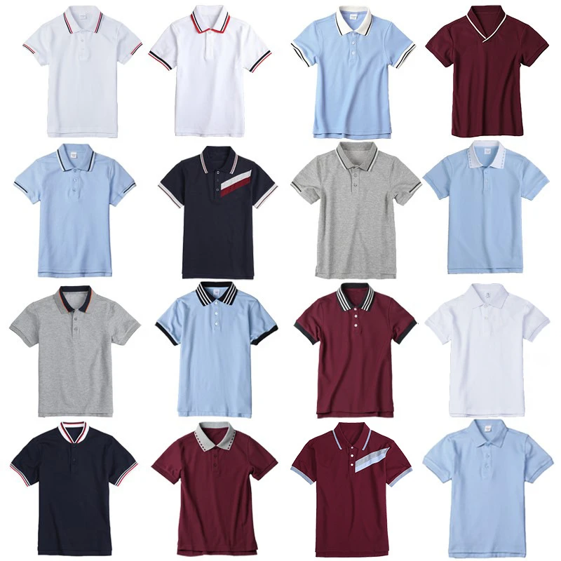 儿童POLO衫白色浅蓝藏青中小学生校服套装男女童枣红短袖T恤