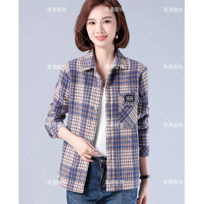 （80-180斤）早春加厚衬衫上衣外套经典格子衬衫女洋气显瘦