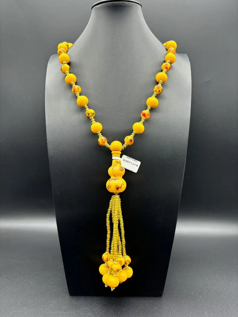 1018002黄色凤眼琉璃项链长款天使彩色