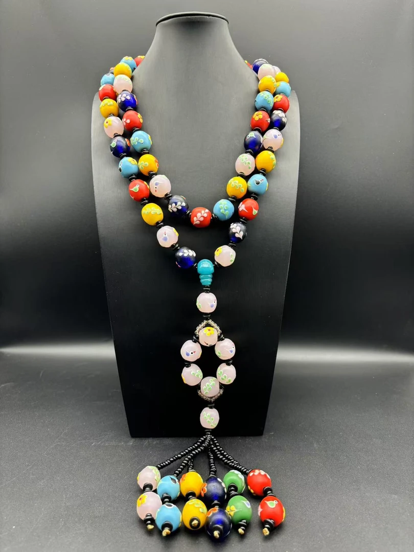 924006喜上眉梢琉璃斜挎链时尚复古彩色民族风