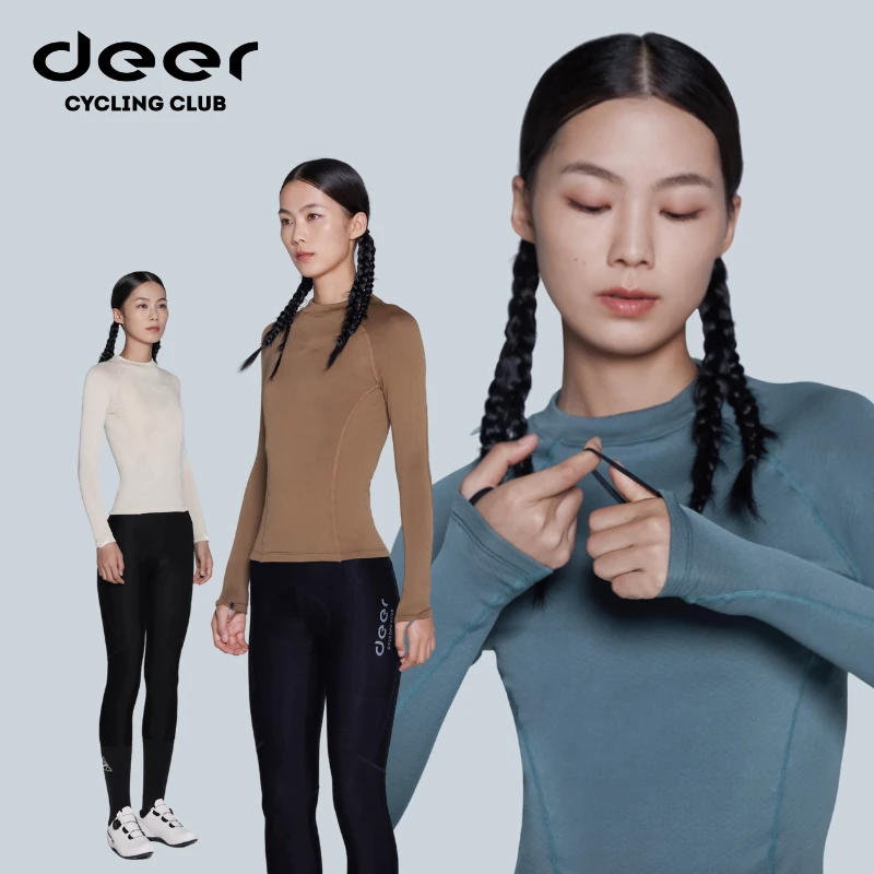 deer小鹿星焰0度抓绒保暖长袖骑行打底衫男女秋冬骑行服导湿快干