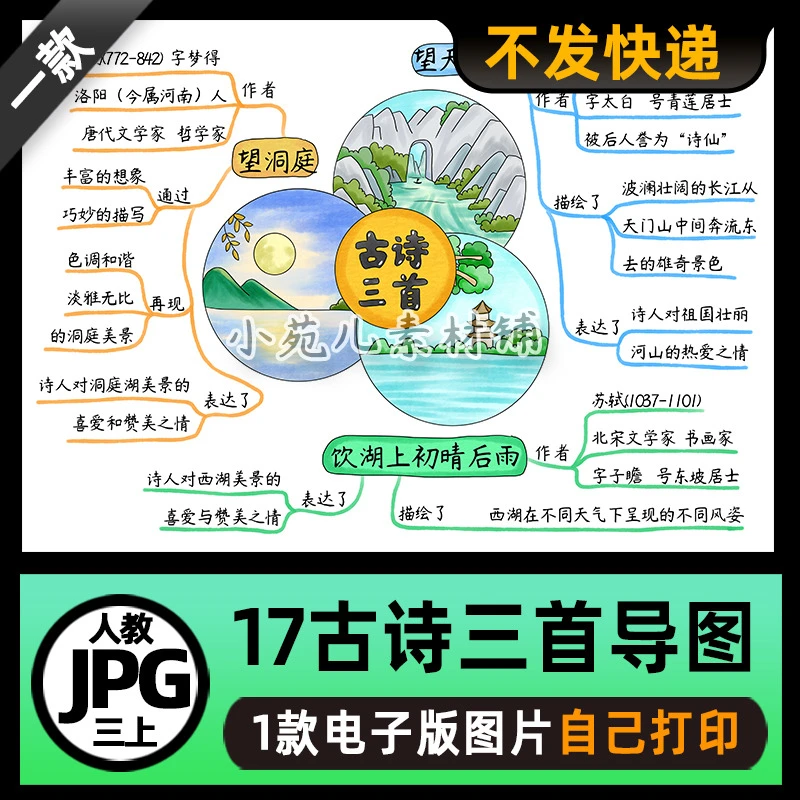 B821人教三年级语文上册古诗三首思维导图电子版高清线稿可打印
