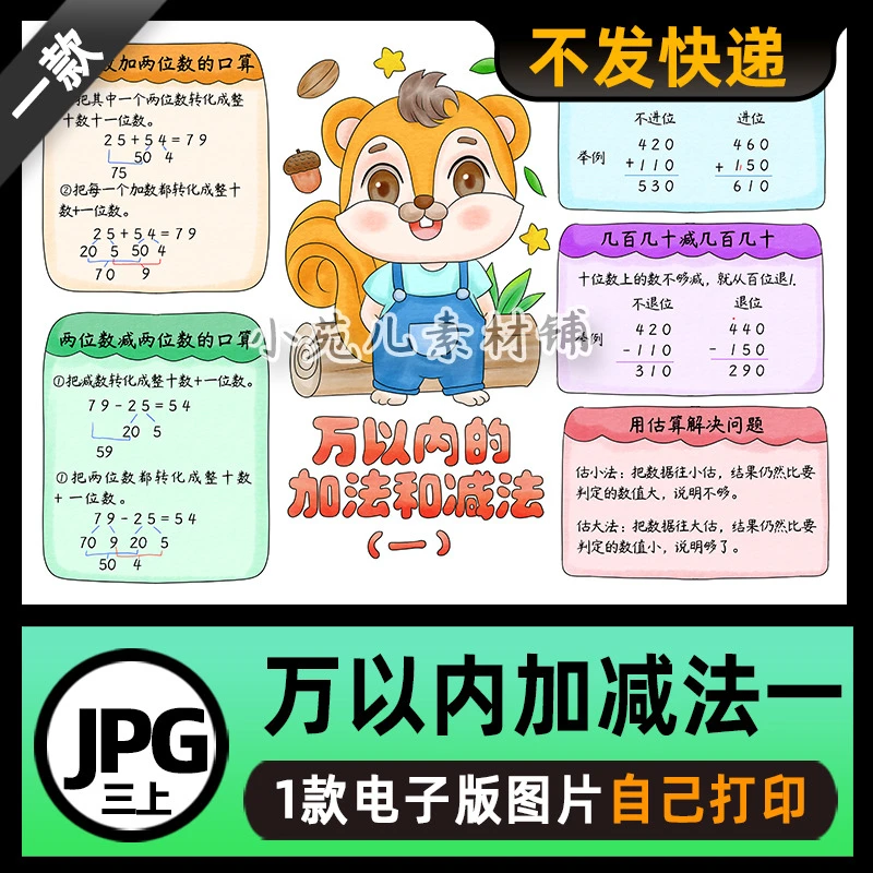 B767万以内加减法一思维导图电子版线稿图片